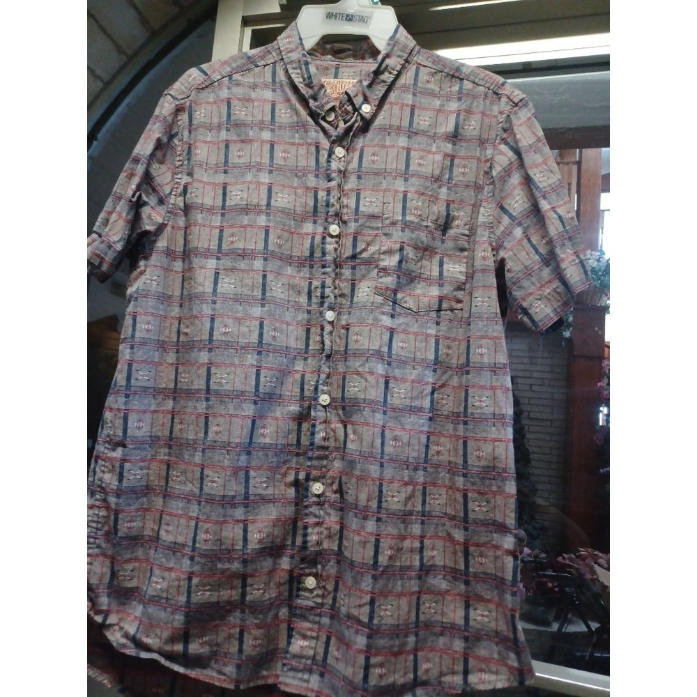 Trademark Brooklyn Men's Button-Up Shirt Large Aztec/Plaid Gray Red Navy